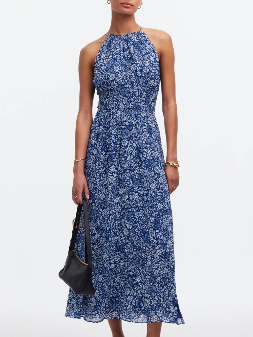 Madewell Blue Floral Smocked Halter Midi Dress Size 4